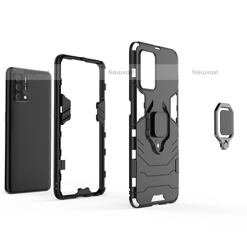 Silicone Matte Finish and Plastic Back Cover Case with Magnetic Finger Ring Stand S01 for Oppo A74 4G