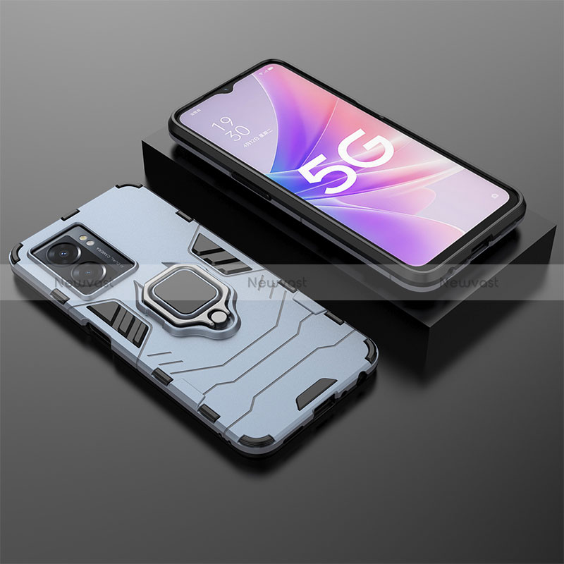 Silicone Matte Finish and Plastic Back Cover Case with Magnetic Finger Ring Stand S01 for Oppo A77 5G