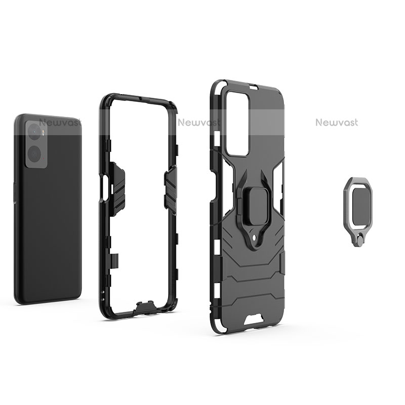 Silicone Matte Finish and Plastic Back Cover Case with Magnetic Finger Ring Stand S01 for Oppo K10 4G