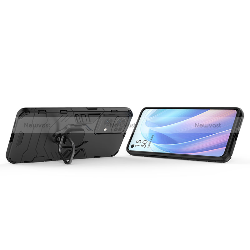 Silicone Matte Finish and Plastic Back Cover Case with Magnetic Finger Ring Stand S01 for Oppo Reno7 Pro 5G