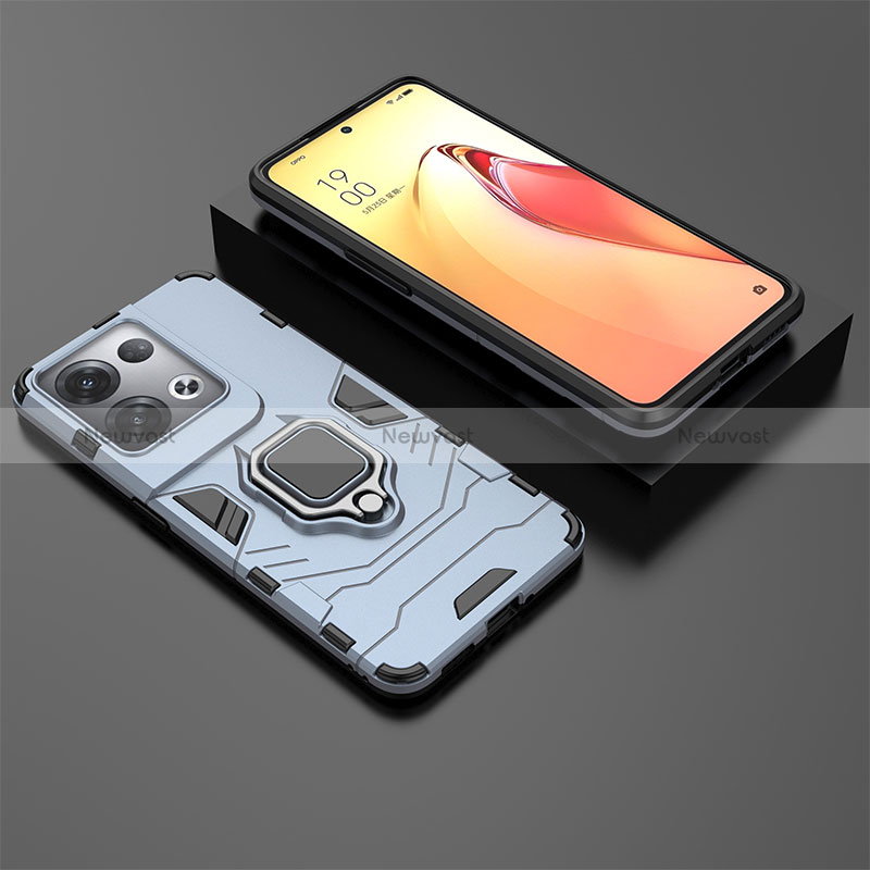 Silicone Matte Finish and Plastic Back Cover Case with Magnetic Finger Ring Stand S01 for Oppo Reno8 Pro 5G