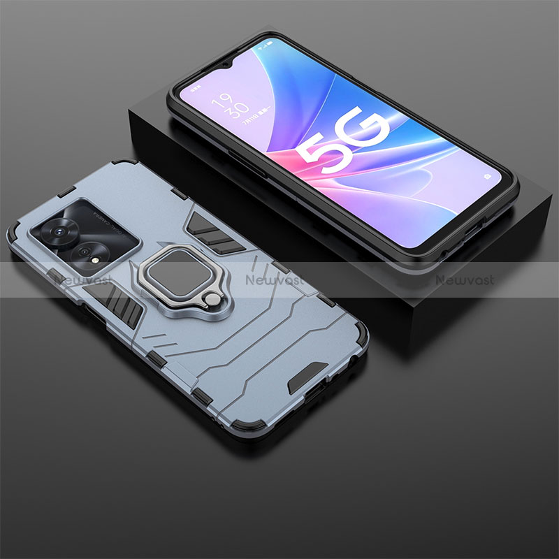 Silicone Matte Finish and Plastic Back Cover Case with Magnetic Finger Ring Stand S01 for Oppo Reno8 T 5G