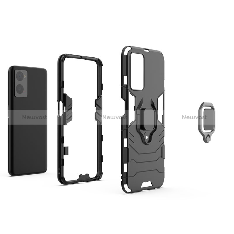 Silicone Matte Finish and Plastic Back Cover Case with Magnetic Finger Ring Stand S01 for Realme 9i 4G