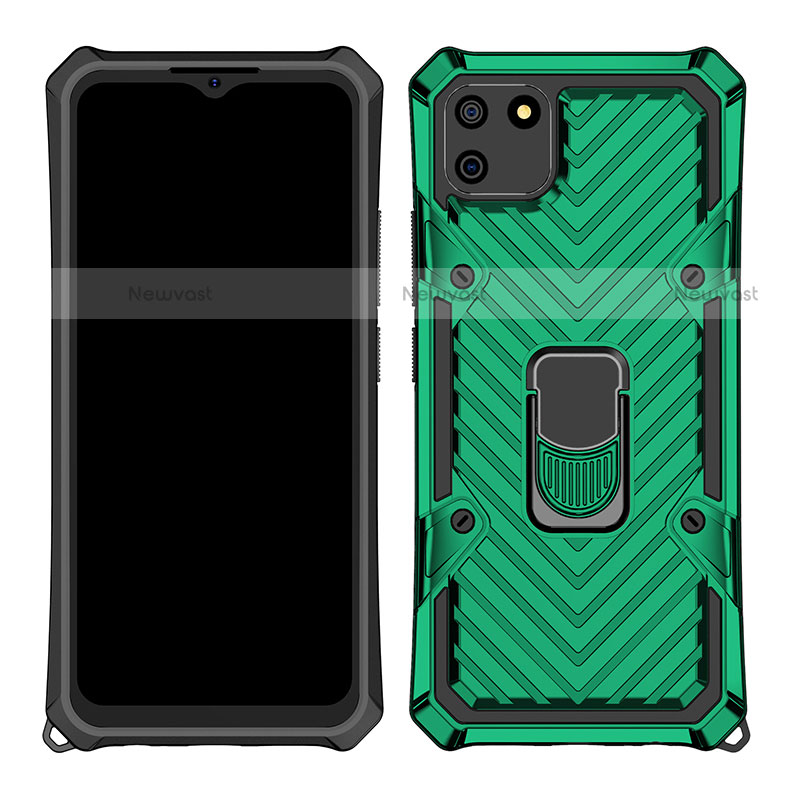 Silicone Matte Finish and Plastic Back Cover Case with Magnetic Finger Ring Stand S01 for Realme C11 Green