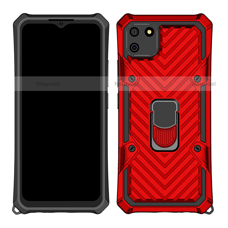 Silicone Matte Finish and Plastic Back Cover Case with Magnetic Finger Ring Stand S01 for Realme C11 Red