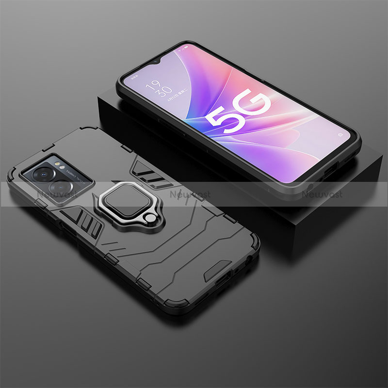 Silicone Matte Finish and Plastic Back Cover Case with Magnetic Finger Ring Stand S01 for Realme Q5i 5G