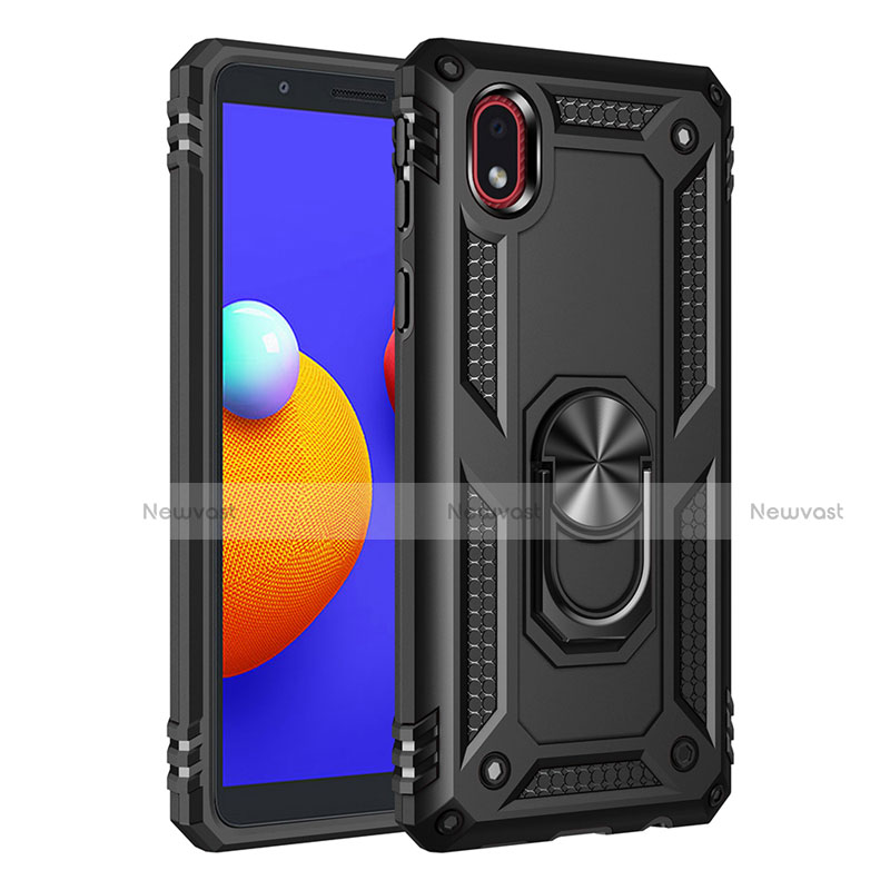 Silicone Matte Finish and Plastic Back Cover Case with Magnetic Finger Ring Stand S01 for Samsung Galaxy A01 Core