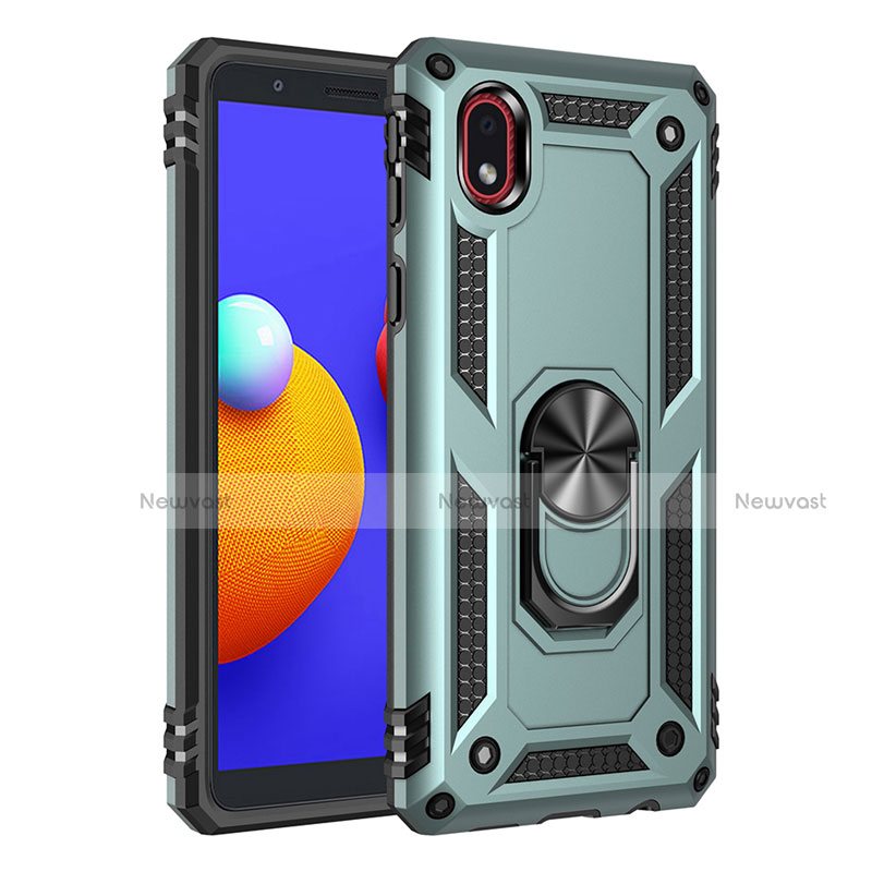 Silicone Matte Finish and Plastic Back Cover Case with Magnetic Finger Ring Stand S01 for Samsung Galaxy A01 Core