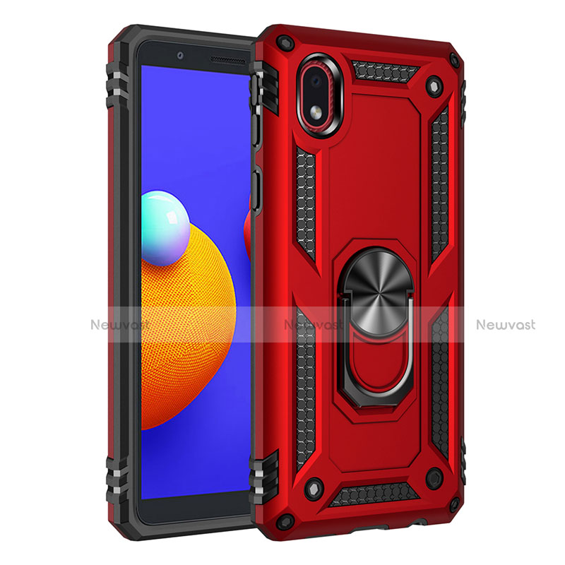 Silicone Matte Finish and Plastic Back Cover Case with Magnetic Finger Ring Stand S01 for Samsung Galaxy A01 Core