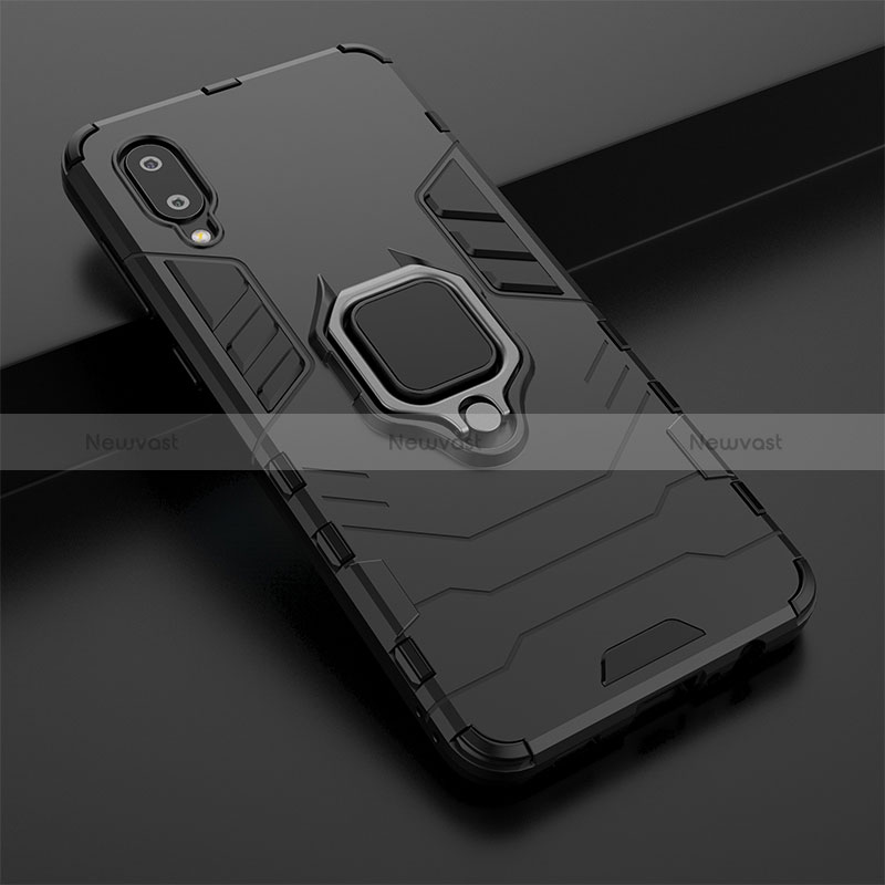 Silicone Matte Finish and Plastic Back Cover Case with Magnetic Finger Ring Stand S01 for Samsung Galaxy A02