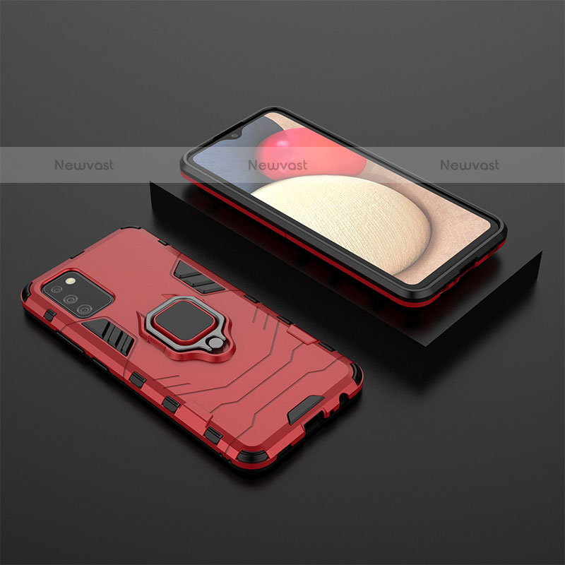 Silicone Matte Finish and Plastic Back Cover Case with Magnetic Finger Ring Stand S01 for Samsung Galaxy A02s Red