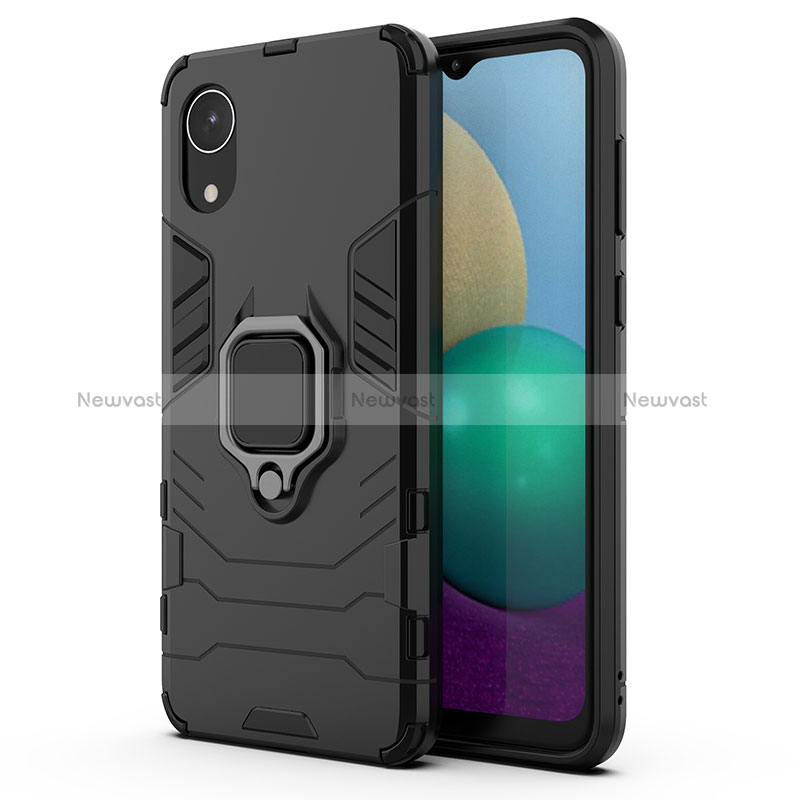 Silicone Matte Finish and Plastic Back Cover Case with Magnetic Finger Ring Stand S01 for Samsung Galaxy A03 Core