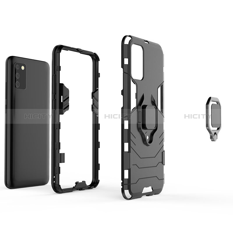 Silicone Matte Finish and Plastic Back Cover Case with Magnetic Finger Ring Stand S01 for Samsung Galaxy A03s