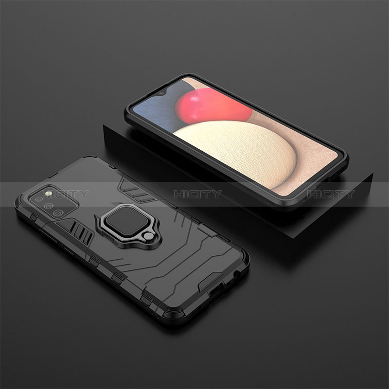 Silicone Matte Finish and Plastic Back Cover Case with Magnetic Finger Ring Stand S01 for Samsung Galaxy A03s