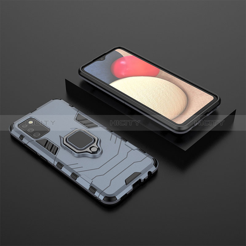 Silicone Matte Finish and Plastic Back Cover Case with Magnetic Finger Ring Stand S01 for Samsung Galaxy A03s