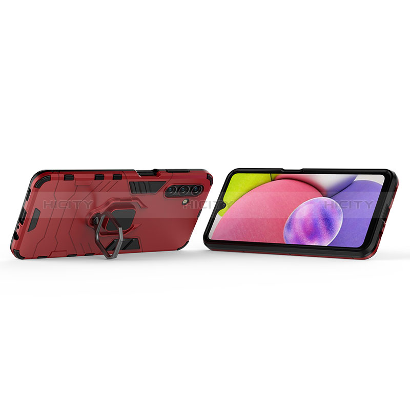 Silicone Matte Finish and Plastic Back Cover Case with Magnetic Finger Ring Stand S01 for Samsung Galaxy A04s