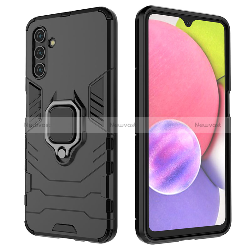 Silicone Matte Finish and Plastic Back Cover Case with Magnetic Finger Ring Stand S01 for Samsung Galaxy A13 5G