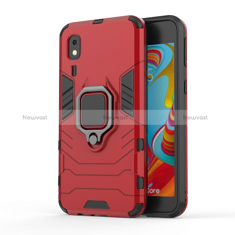 Silicone Matte Finish and Plastic Back Cover Case with Magnetic Finger Ring Stand S01 for Samsung Galaxy A2 Core A260F A260G