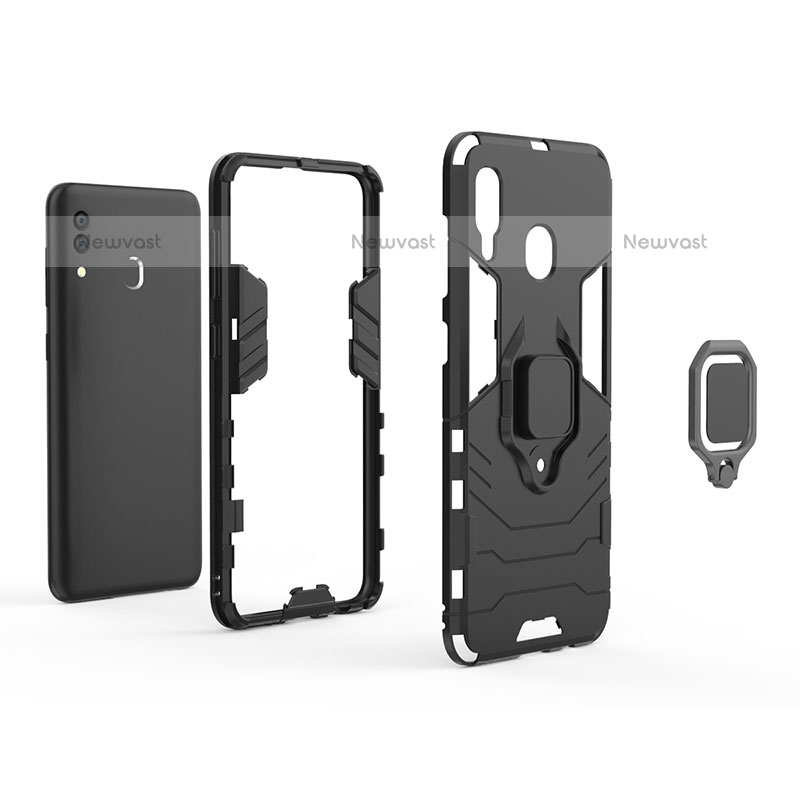 Silicone Matte Finish and Plastic Back Cover Case with Magnetic Finger Ring Stand S01 for Samsung Galaxy A20