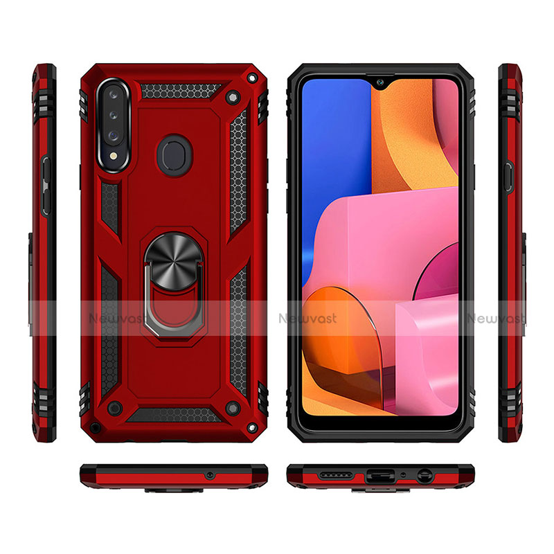 Silicone Matte Finish and Plastic Back Cover Case with Magnetic Finger Ring Stand S01 for Samsung Galaxy A20s