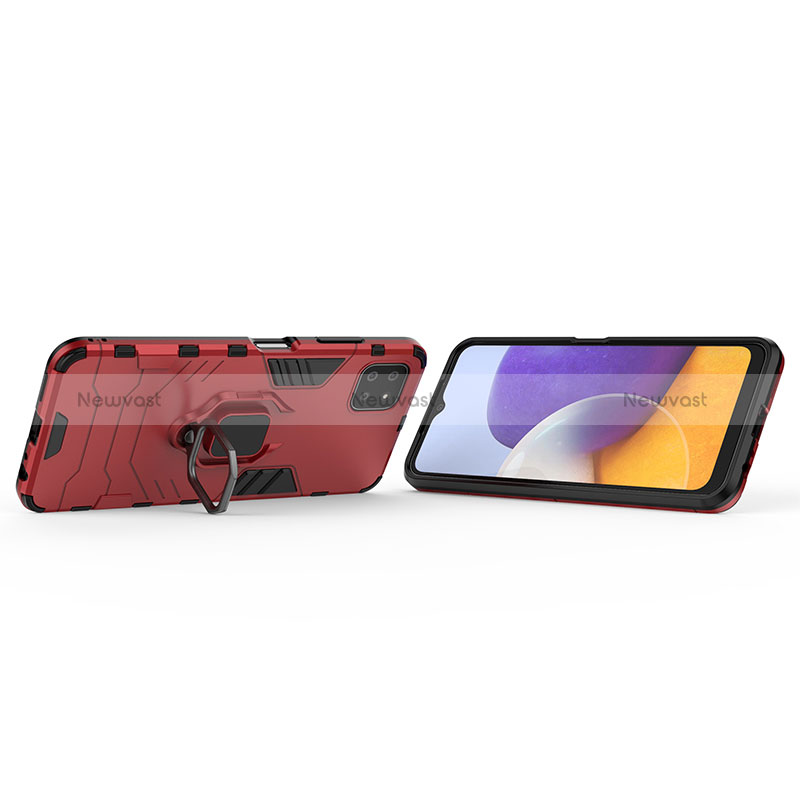 Silicone Matte Finish and Plastic Back Cover Case with Magnetic Finger Ring Stand S01 for Samsung Galaxy A22 5G