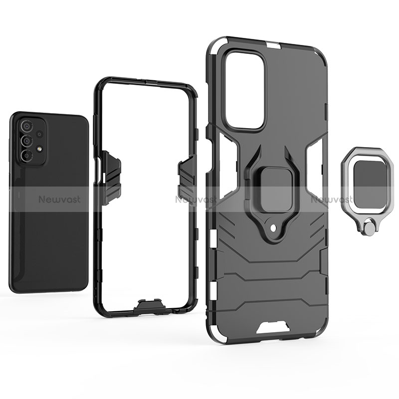 Silicone Matte Finish and Plastic Back Cover Case with Magnetic Finger Ring Stand S01 for Samsung Galaxy A23 4G