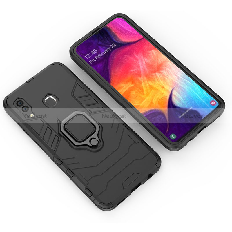 Silicone Matte Finish and Plastic Back Cover Case with Magnetic Finger Ring Stand S01 for Samsung Galaxy A30