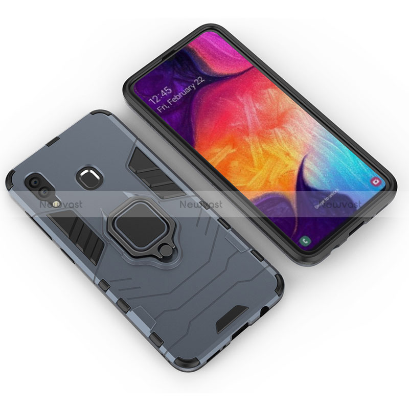 Silicone Matte Finish and Plastic Back Cover Case with Magnetic Finger Ring Stand S01 for Samsung Galaxy A30