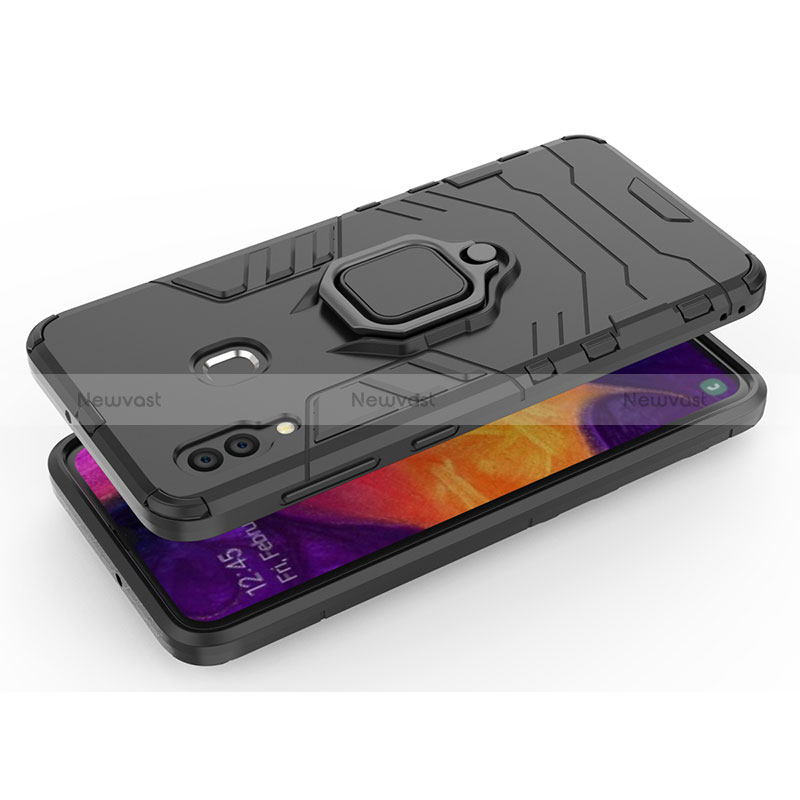 Silicone Matte Finish and Plastic Back Cover Case with Magnetic Finger Ring Stand S01 for Samsung Galaxy A30