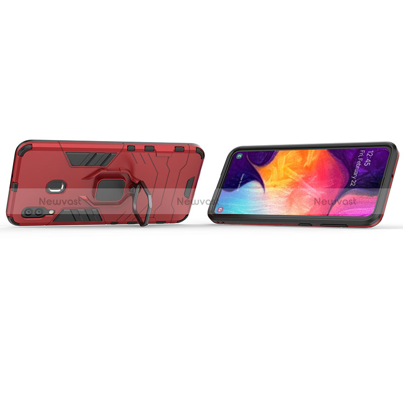 Silicone Matte Finish and Plastic Back Cover Case with Magnetic Finger Ring Stand S01 for Samsung Galaxy A30