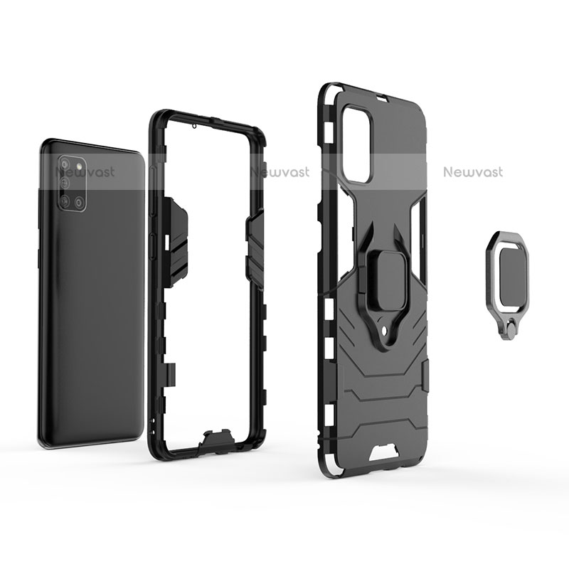 Silicone Matte Finish and Plastic Back Cover Case with Magnetic Finger Ring Stand S01 for Samsung Galaxy A31