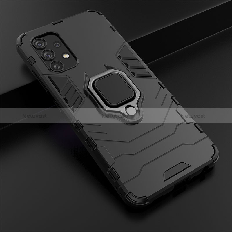 Silicone Matte Finish and Plastic Back Cover Case with Magnetic Finger Ring Stand S01 for Samsung Galaxy A32 4G