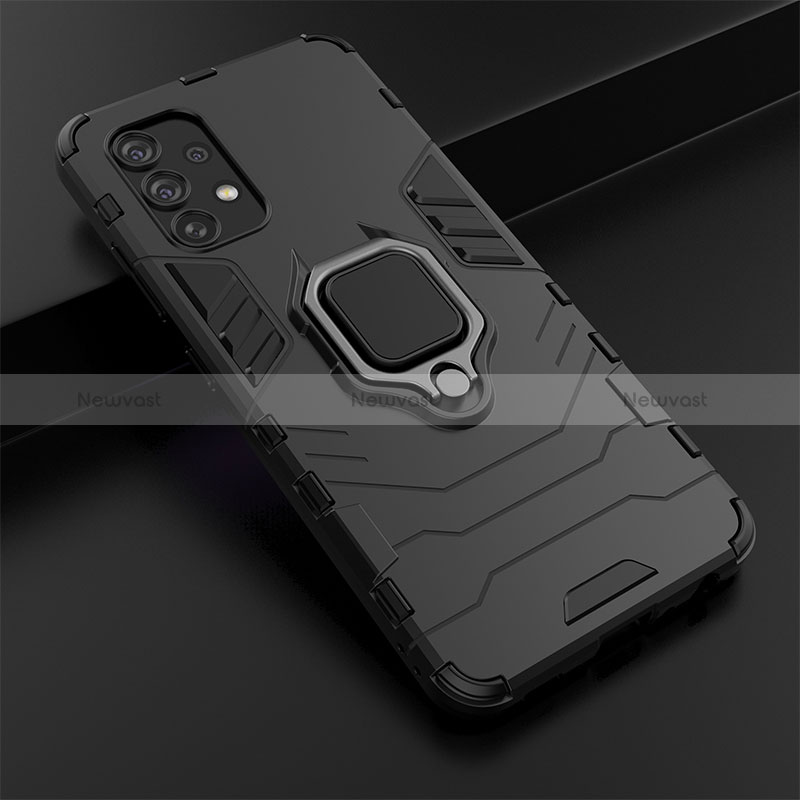 Silicone Matte Finish and Plastic Back Cover Case with Magnetic Finger Ring Stand S01 for Samsung Galaxy A32 5G