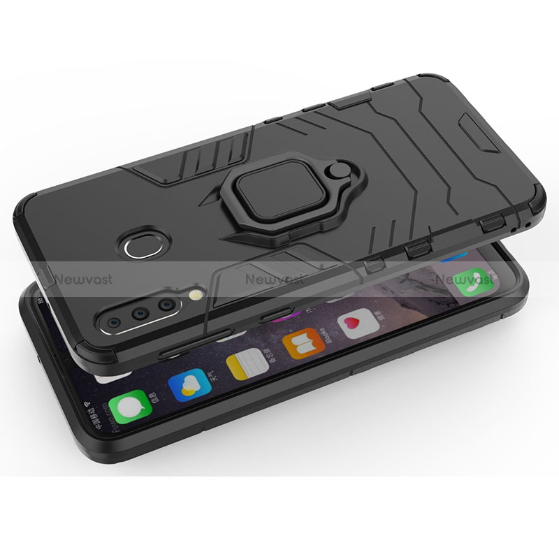 Silicone Matte Finish and Plastic Back Cover Case with Magnetic Finger Ring Stand S01 for Samsung Galaxy A40s