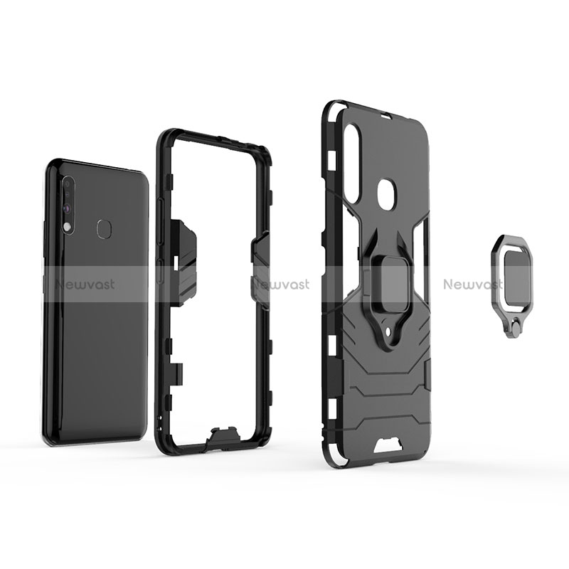 Silicone Matte Finish and Plastic Back Cover Case with Magnetic Finger Ring Stand S01 for Samsung Galaxy A70E
