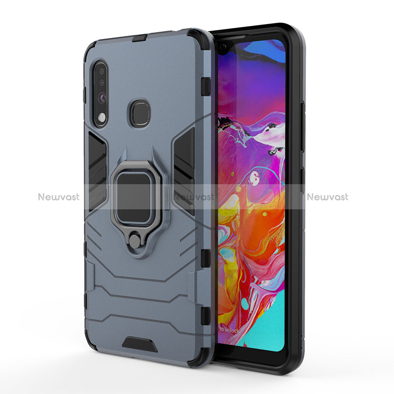 Silicone Matte Finish and Plastic Back Cover Case with Magnetic Finger Ring Stand S01 for Samsung Galaxy A70E