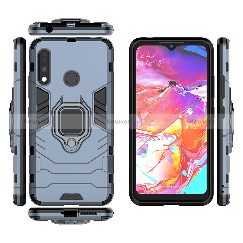 Silicone Matte Finish and Plastic Back Cover Case with Magnetic Finger Ring Stand S01 for Samsung Galaxy A70E