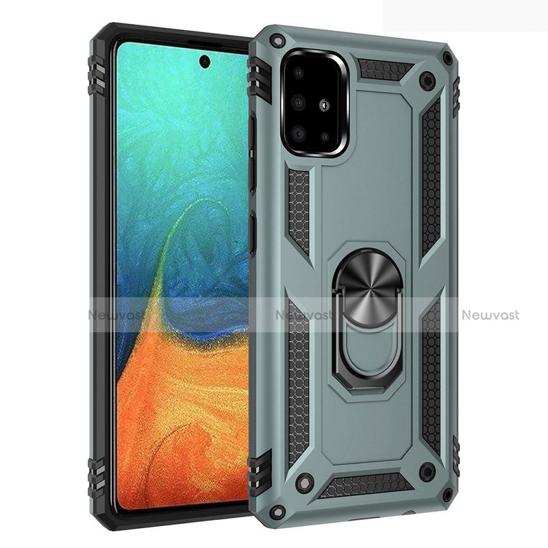 Silicone Matte Finish and Plastic Back Cover Case with Magnetic Finger Ring Stand S01 for Samsung Galaxy A71 5G