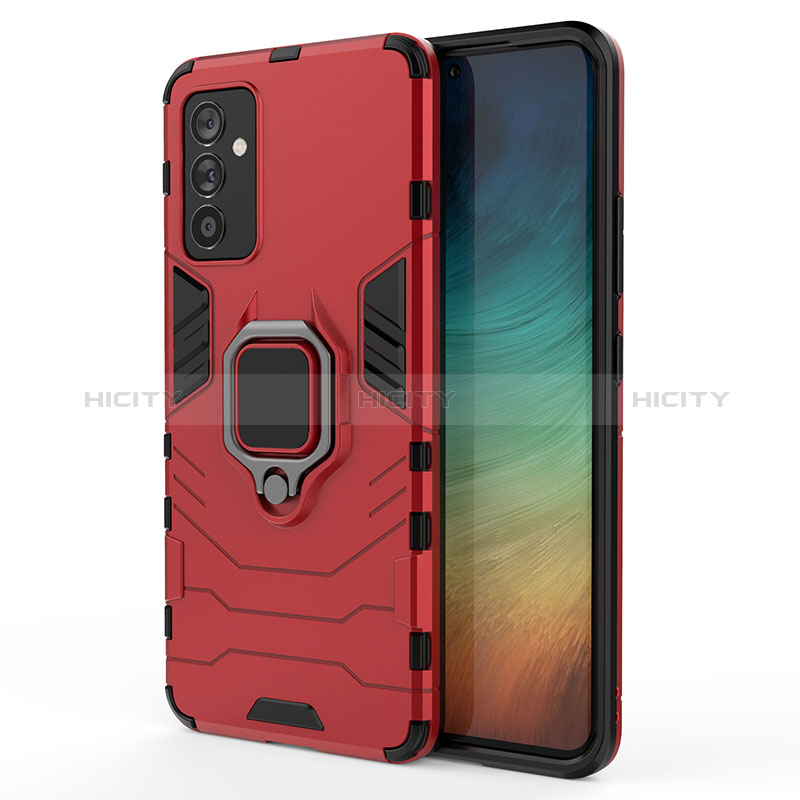 Silicone Matte Finish and Plastic Back Cover Case with Magnetic Finger Ring Stand S01 for Samsung Galaxy A82 5G Red