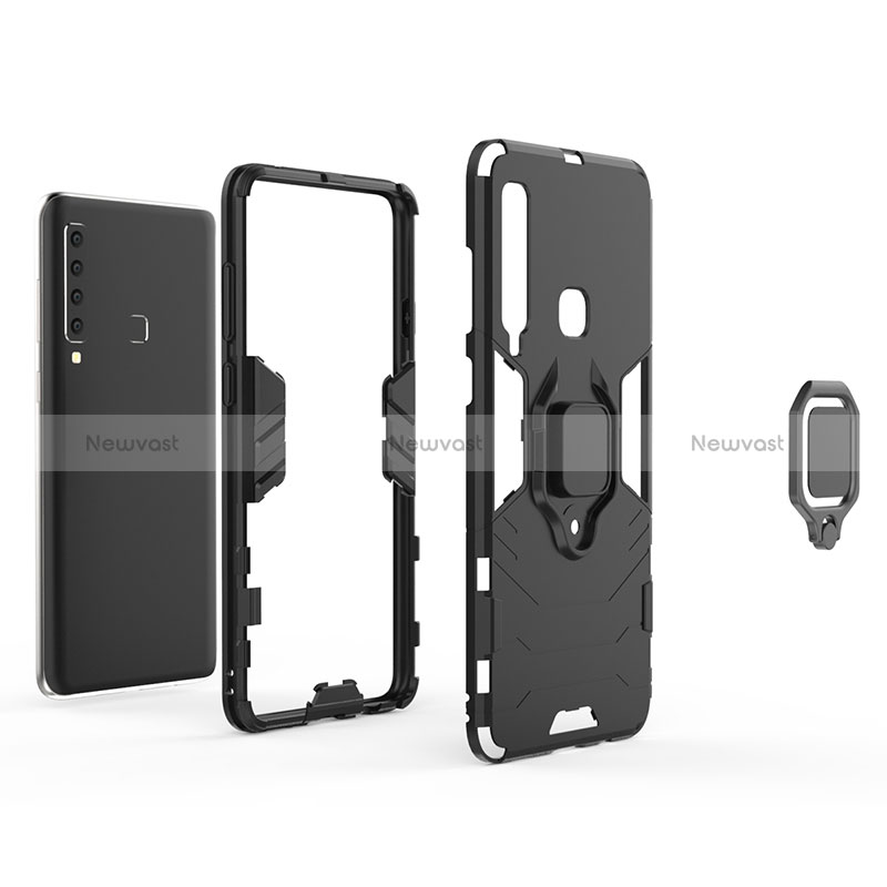 Silicone Matte Finish and Plastic Back Cover Case with Magnetic Finger Ring Stand S01 for Samsung Galaxy A9 (2018) A920