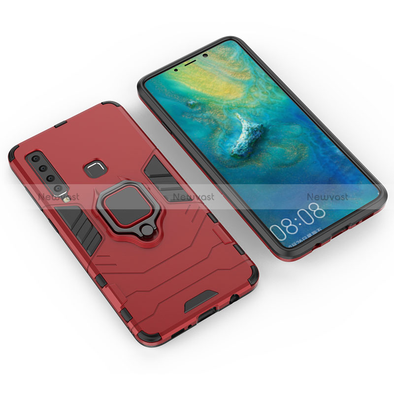 Silicone Matte Finish and Plastic Back Cover Case with Magnetic Finger Ring Stand S01 for Samsung Galaxy A9 (2018) A920