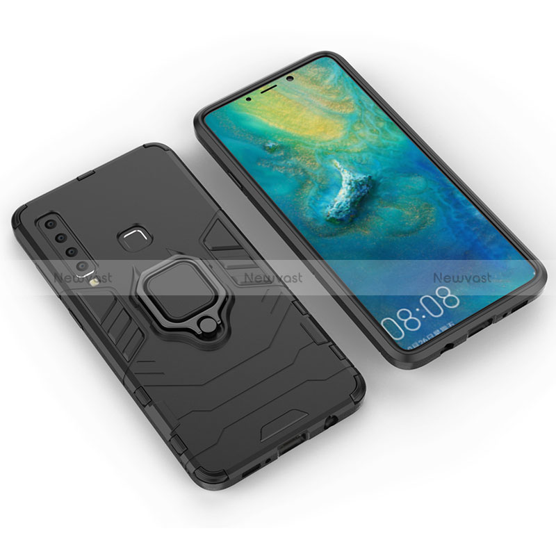 Silicone Matte Finish and Plastic Back Cover Case with Magnetic Finger Ring Stand S01 for Samsung Galaxy A9 (2018) A920