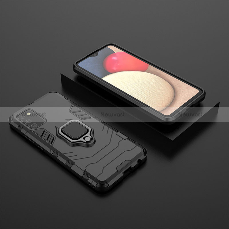 Silicone Matte Finish and Plastic Back Cover Case with Magnetic Finger Ring Stand S01 for Samsung Galaxy F02S SM-E025F