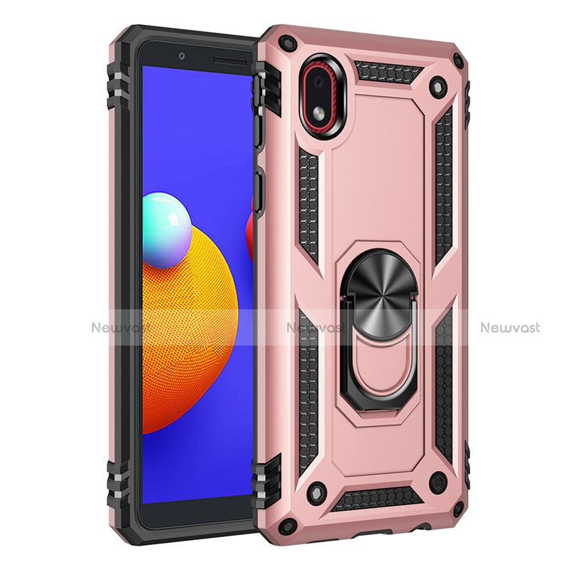 Silicone Matte Finish and Plastic Back Cover Case with Magnetic Finger Ring Stand S01 for Samsung Galaxy M01 Core