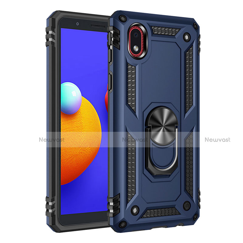 Silicone Matte Finish and Plastic Back Cover Case with Magnetic Finger Ring Stand S01 for Samsung Galaxy M01 Core Blue