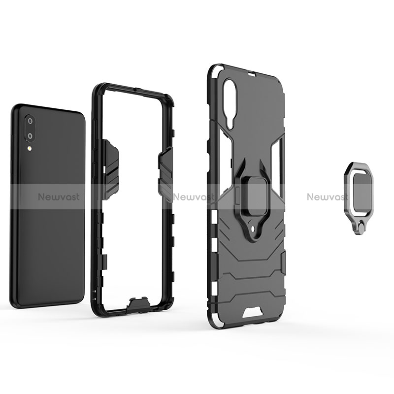 Silicone Matte Finish and Plastic Back Cover Case with Magnetic Finger Ring Stand S01 for Samsung Galaxy M02