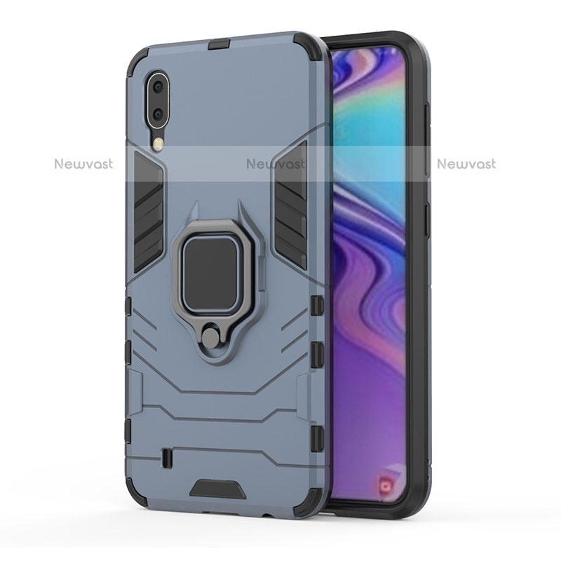 Silicone Matte Finish and Plastic Back Cover Case with Magnetic Finger Ring Stand S01 for Samsung Galaxy M10