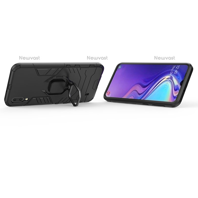 Silicone Matte Finish and Plastic Back Cover Case with Magnetic Finger Ring Stand S01 for Samsung Galaxy M10