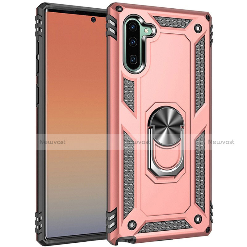 Silicone Matte Finish and Plastic Back Cover Case with Magnetic Finger Ring Stand S01 for Samsung Galaxy Note 10 5G