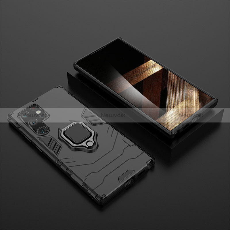 Silicone Matte Finish and Plastic Back Cover Case with Magnetic Finger Ring Stand S01 for Samsung Galaxy S24 Ultra 5G